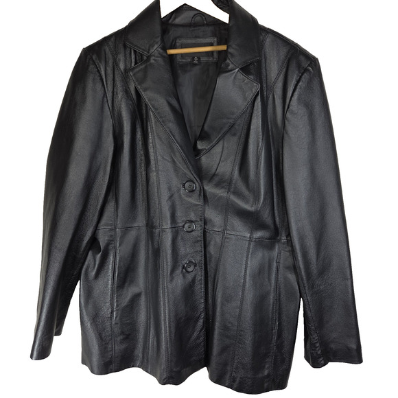 Vtg Colebrook Leather Jacket XL Black Button Designer Soft Party Business - Picture 1 of 16